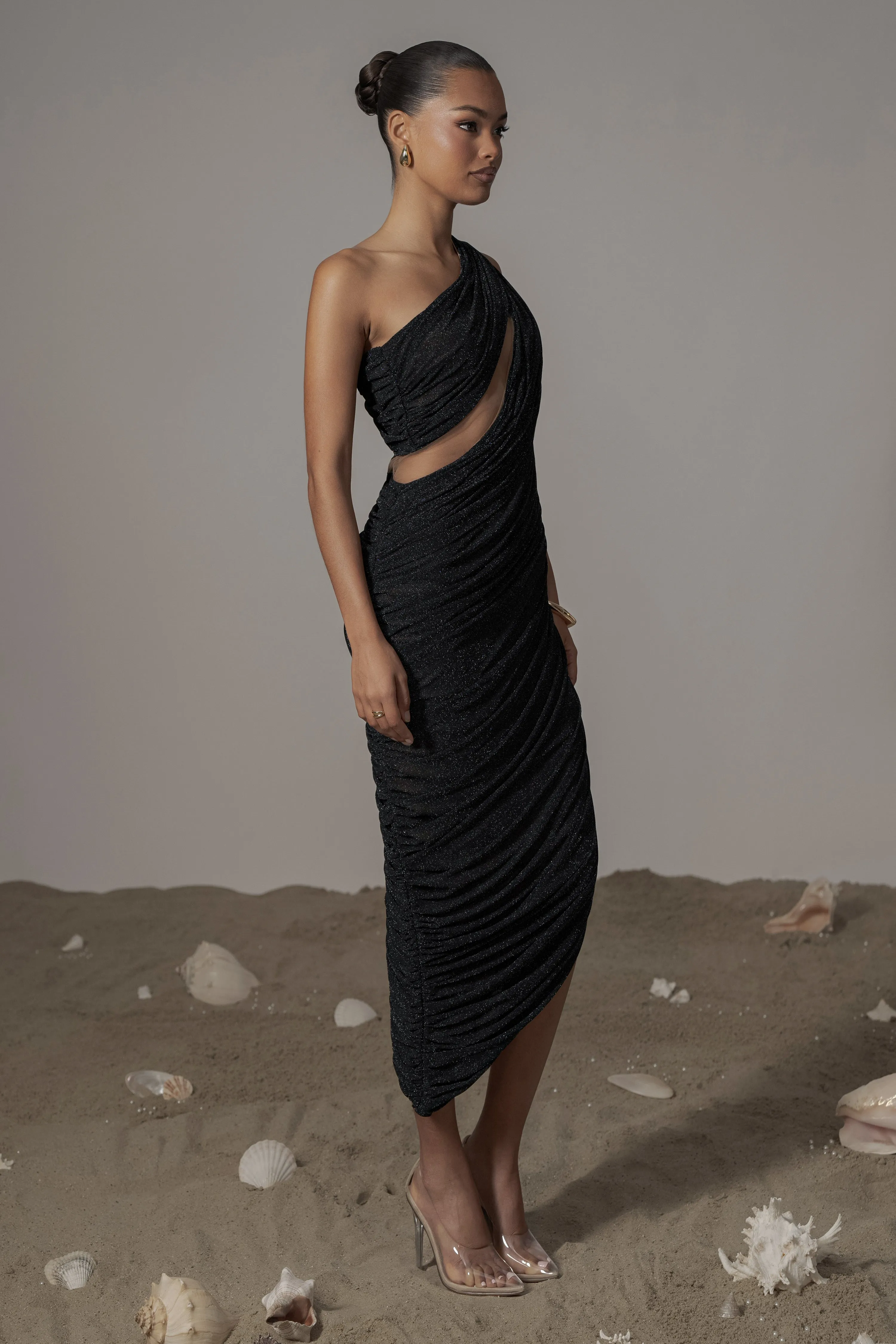 Black Aura Shimmer Midi Dress