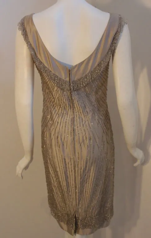 CEIL CHAPMAN 1950s Champagne Silk Shimmering Cocktail Dress