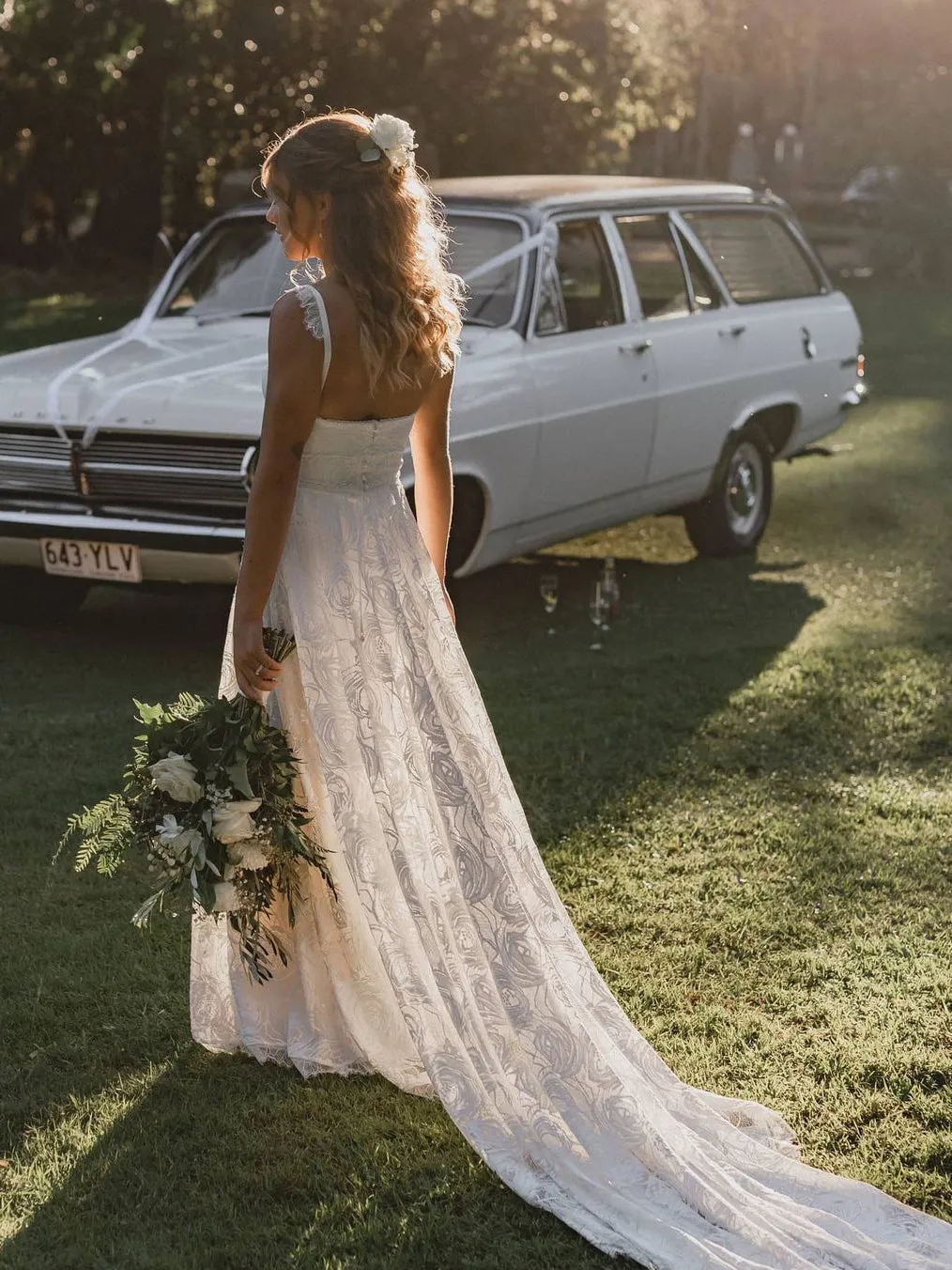 Charming A-Line Lace Backless V-Neck Spaghetti Straps Wedding Dress WD593