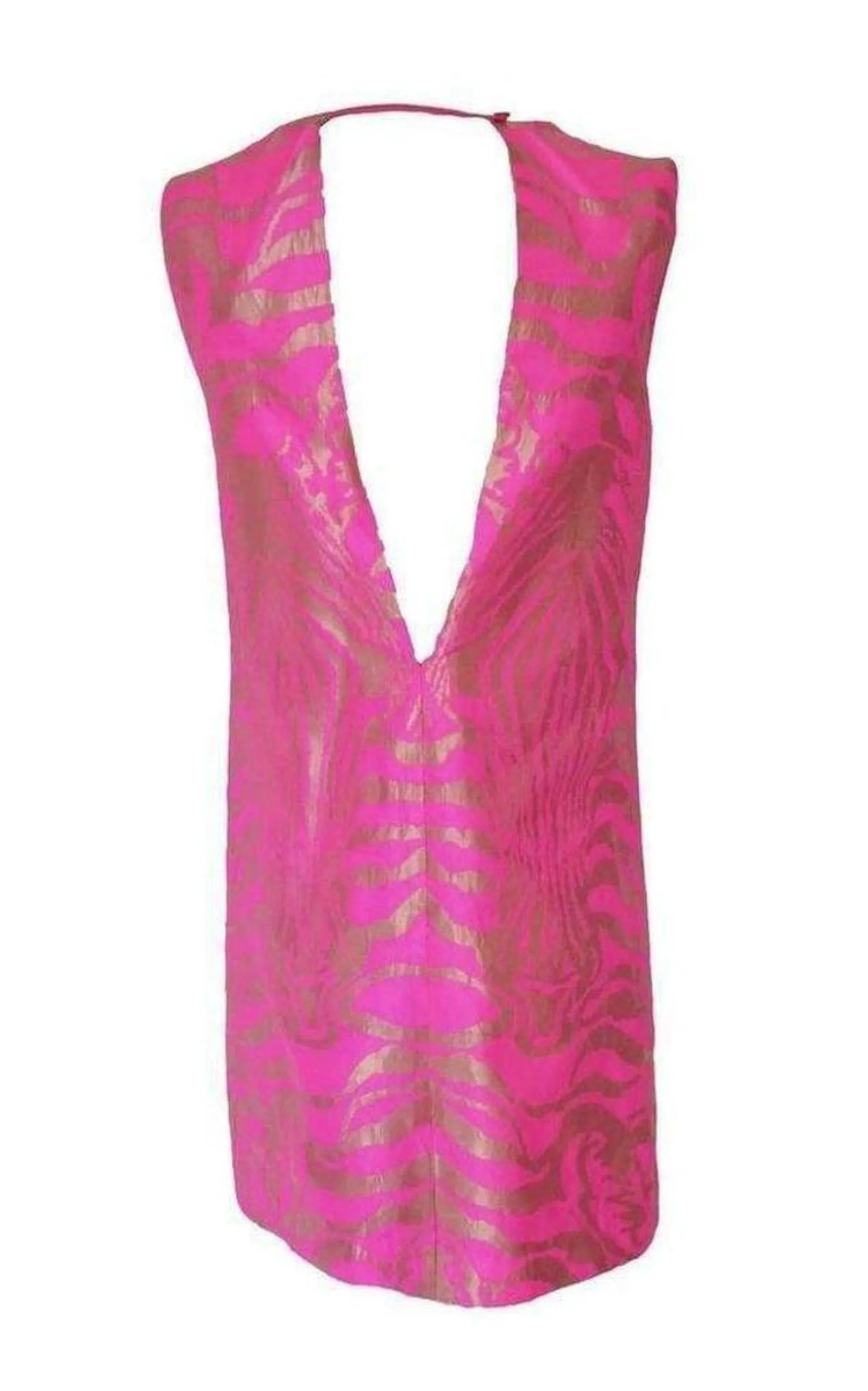 Gold Tiger Print Open Back Silk Dress